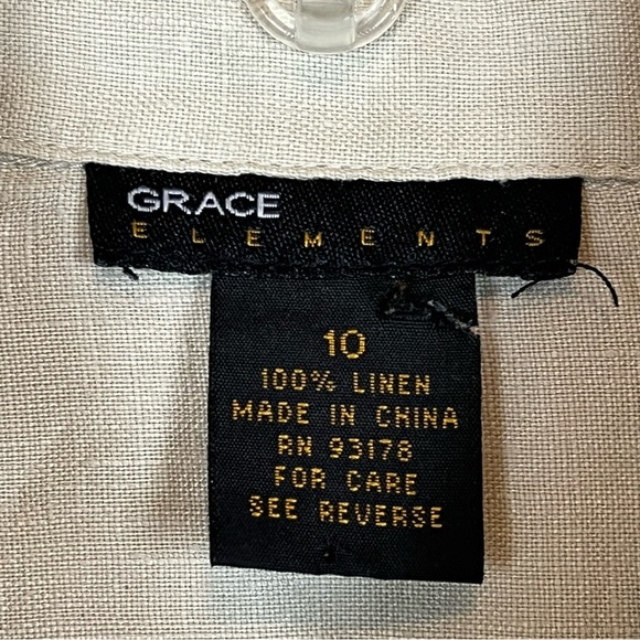 Grace Elements Tan Beige Linen Button Front Long Sleeve Shirt Size 10 - Picture 7 of 8